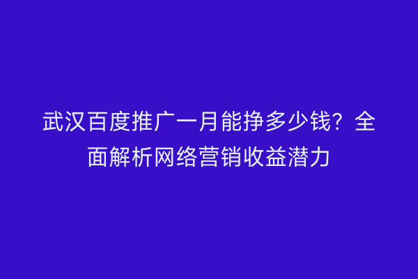 武汉百度推广一月能挣多少钱？全面解析网络营销收益潜力