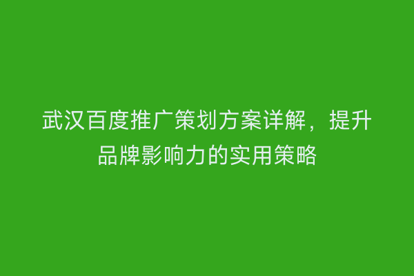 武汉百度推广策划方案详解，提升品牌影响力的实用策略