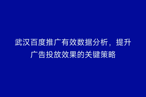 武汉百度推广有效数据分析，提升广告投放效果的关键策略