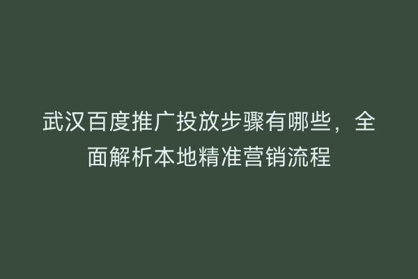 武汉百度推广投放步骤有哪些，全面解析本地精准营销流程