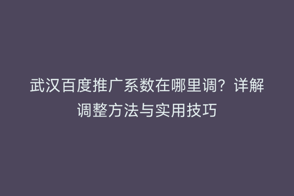 武汉百度推广系数在哪里调？详解调整方法与实用技巧