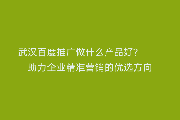武汉百度推广做什么产品好？——助力企业精准营销的优选方向