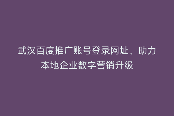 武汉百度推广账号登录网址，助力本地企业数字营销升级