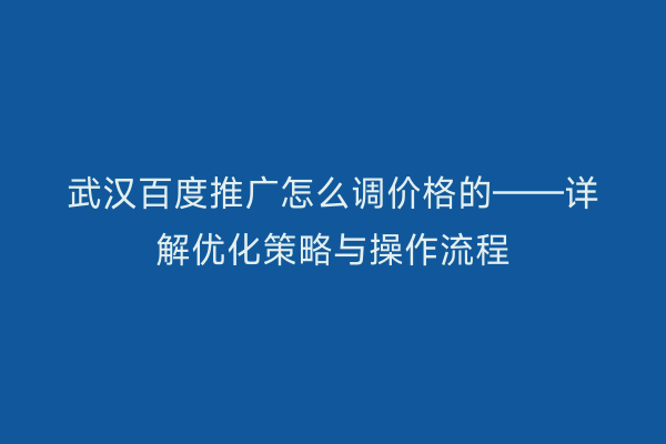 武汉百度推广怎么调价格的——详解优化策略与操作流程