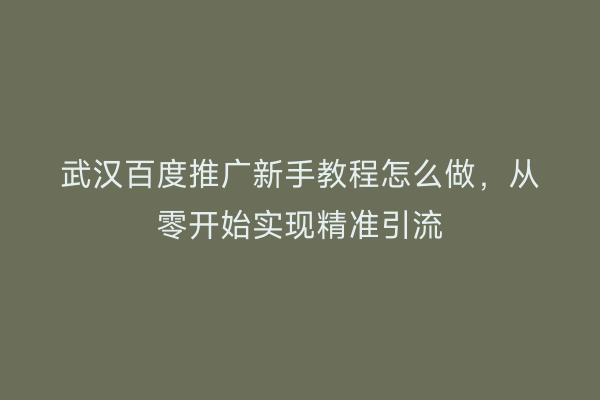 武汉百度推广新手教程怎么做，从零开始实现精准引流