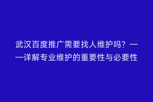 武汉百度推广需要找人维护吗？——详解专业维护的重要性与必要性