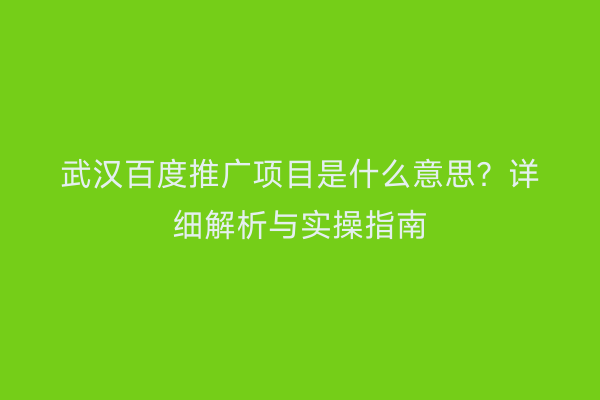 武汉百度推广项目是什么意思？详细解析与实操指南