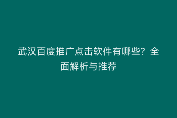 武汉百度推广点击软件有哪些？全面解析与推荐