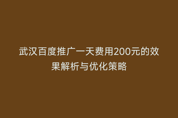 武汉百度推广一天费用200元的效果解析与优化策略