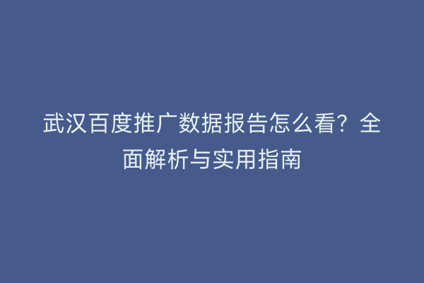 武汉百度推广数据报告怎么看？全面解析与实用指南