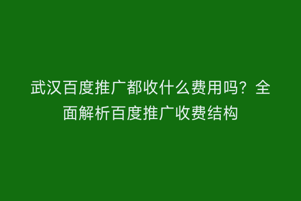 武汉百度推广都收什么费用吗？全面解析百度推广收费结构