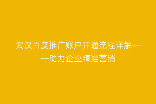 武汉百度推广账户开通流程详解——助力企业精准营销