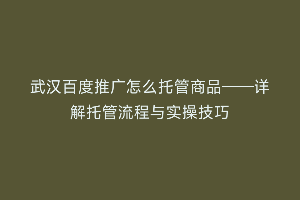 武汉百度推广怎么托管商品——详解托管流程与实操技巧