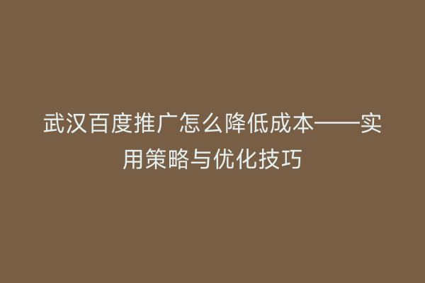 武汉百度推广怎么降低成本——实用策略与优化技巧