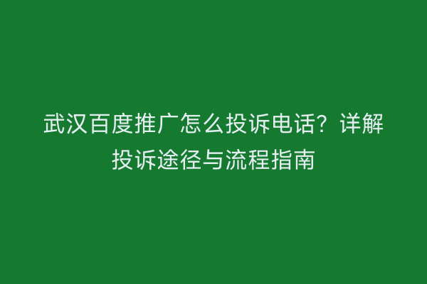 武汉百度推广怎么投诉电话？详解投诉途径与流程指南
