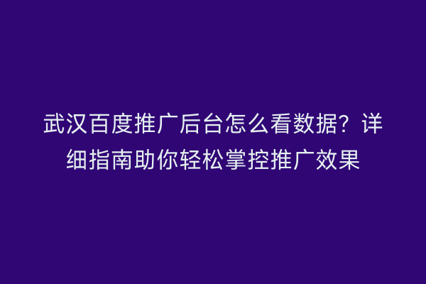 武汉百度推广后台怎么看数据？详细指南助你轻松掌控推广效果