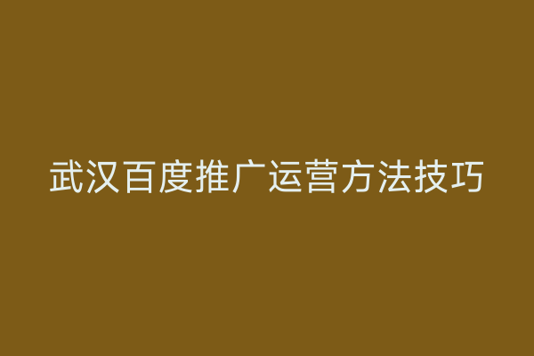 武汉百度推广运营方法技巧