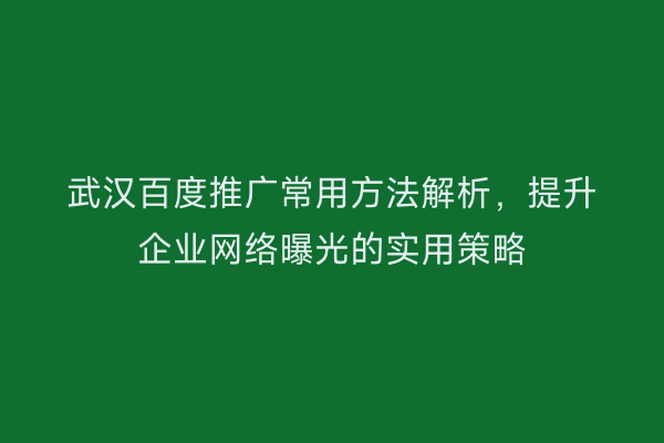 武汉百度推广常用方法解析，提升企业网络曝光的实用策略