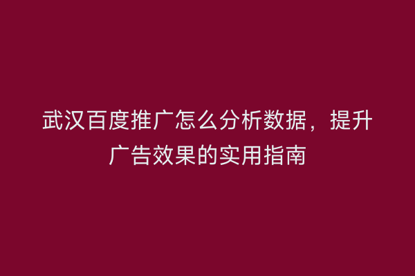 武汉百度推广怎么分析数据，提升广告效果的实用指南