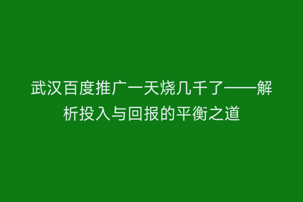 武汉百度推广一天烧几千了——解析投入与回报的平衡之道