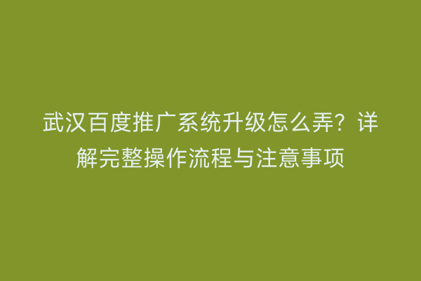 武汉百度推广系统升级怎么弄？详解完整操作流程与注意事项