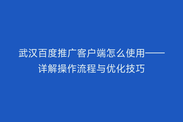 武汉百度推广客户端怎么使用——详解操作流程与优化技巧