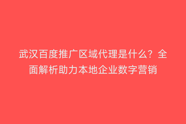 武汉百度推广区域代理是什么？全面解析助力本地企业数字营销
