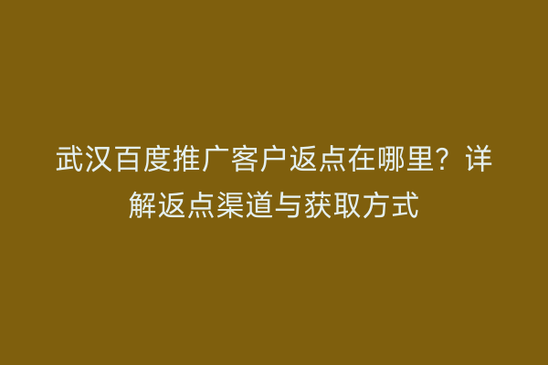 武汉百度推广客户返点在哪里？详解返点渠道与获取方式