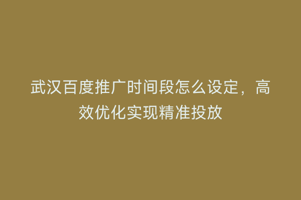 武汉百度推广时间段怎么设定，高效优化实现精准投放