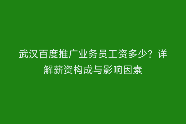 武汉百度推广业务员工资多少？详解薪资构成与影响因素
