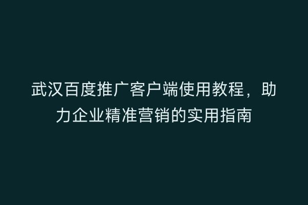武汉百度推广客户端使用教程，助力企业精准营销的实用指南