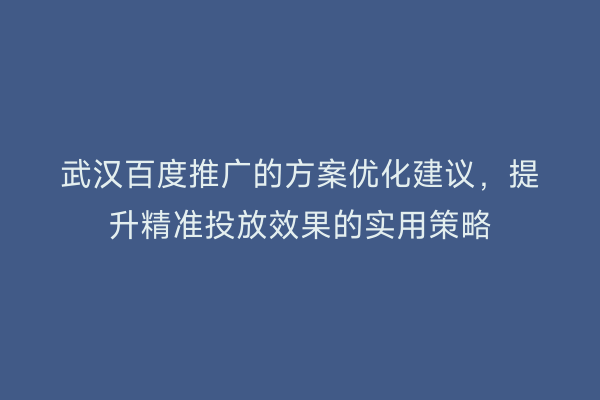 武汉百度推广的方案优化建议，提升精准投放效果的实用策略