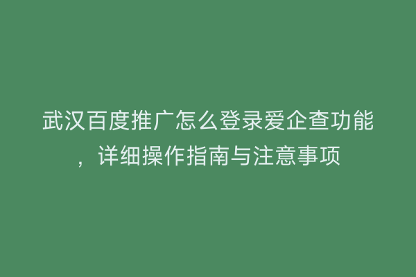 武汉百度推广怎么登录爱企查功能，详细操作指南与注意事项