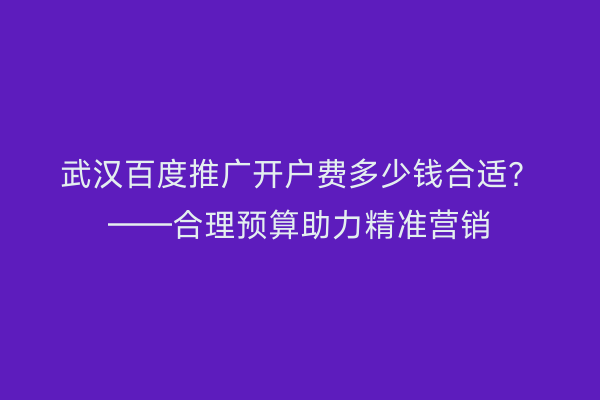武汉百度推广开户费多少钱合适？——合理预算助力精准营销