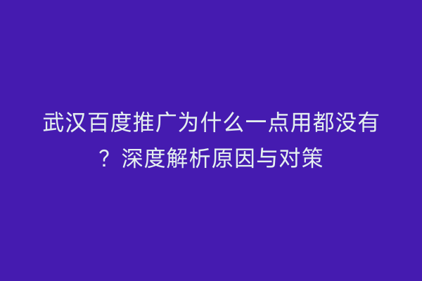 武汉百度推广为什么一点用都没有？深度解析原因与对策