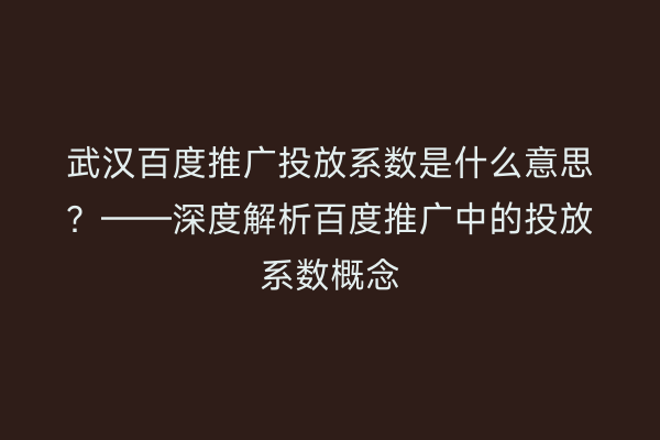 武汉百度推广投放系数是什么意思？——深度解析百度推广中的投放系数概念