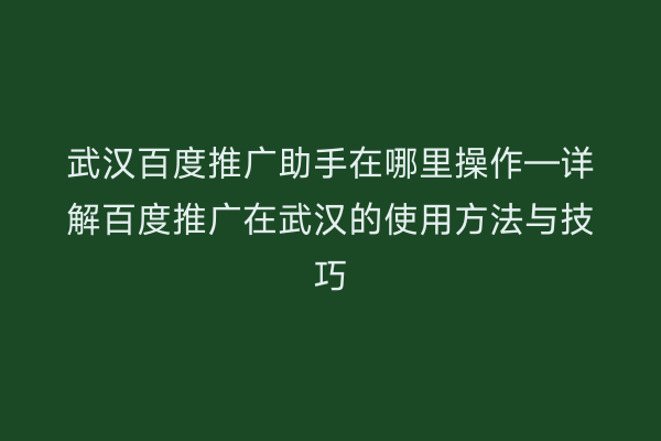 武汉百度推广助手在哪里操作—详解百度推广在武汉的使用方法与技巧