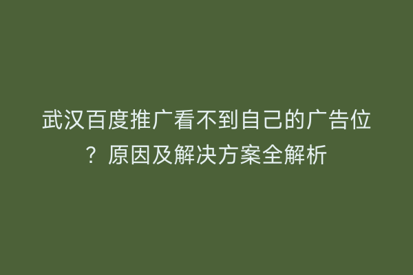 武汉百度推广看不到自己的广告位？原因及解决方案全解析