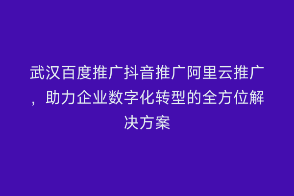 武汉百度推广抖音推广阿里云推广，助力企业数字化转型的全方位解决方案