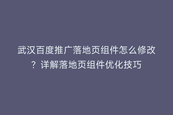 武汉百度推广落地页组件怎么修改？详解落地页组件优化技巧