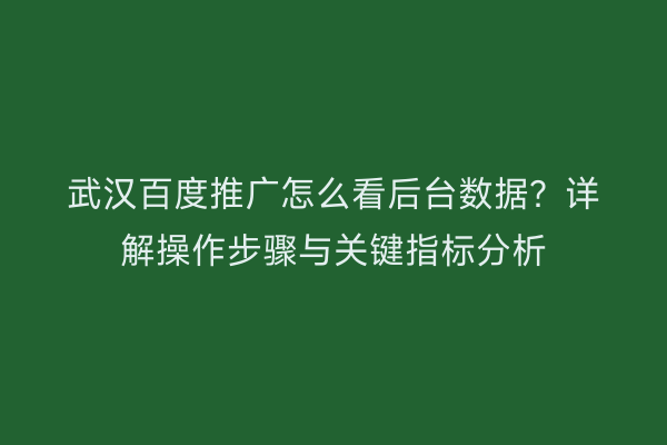 武汉百度推广怎么看后台数据？详解操作步骤与关键指标分析