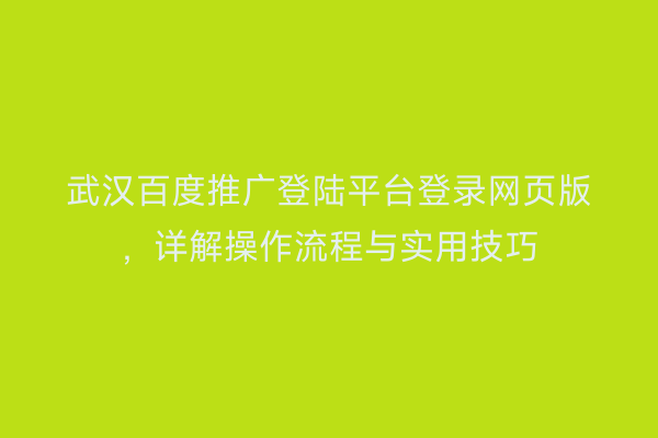 武汉百度推广登陆平台登录网页版，详解操作流程与实用技巧