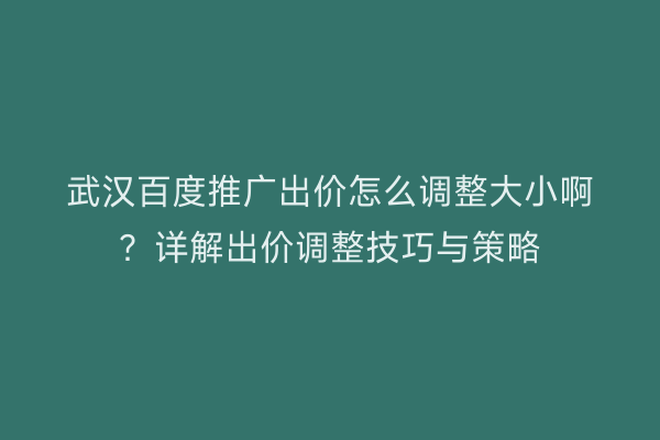 武汉百度推广出价怎么调整大小啊？详解出价调整技巧与策略