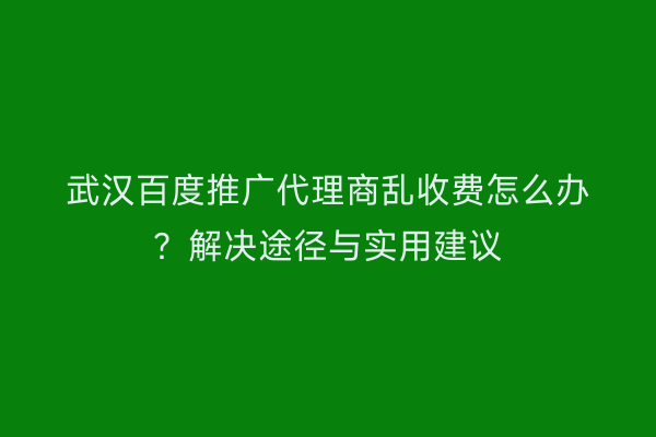 武汉百度推广代理商乱收费怎么办？解决途径与实用建议