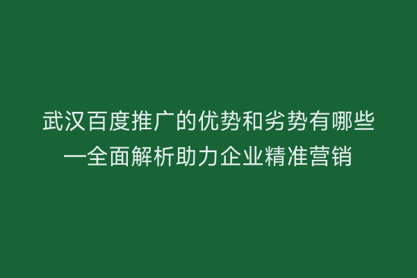 武汉百度推广的优势和劣势有哪些—全面解析助力企业精准营销