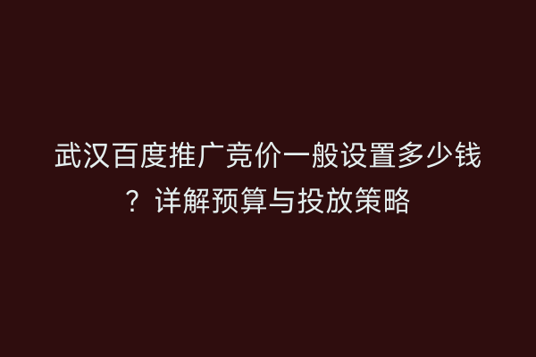 武汉百度推广竞价一般设置多少钱？详解预算与投放策略