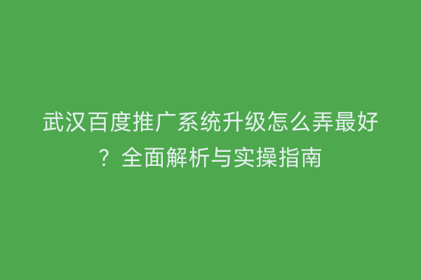 武汉百度推广系统升级怎么弄最好？全面解析与实操指南
