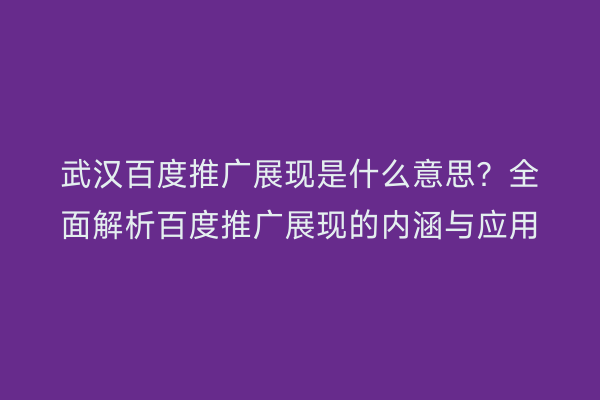 武汉百度推广展现是什么意思？全面解析百度推广展现的内涵与应用