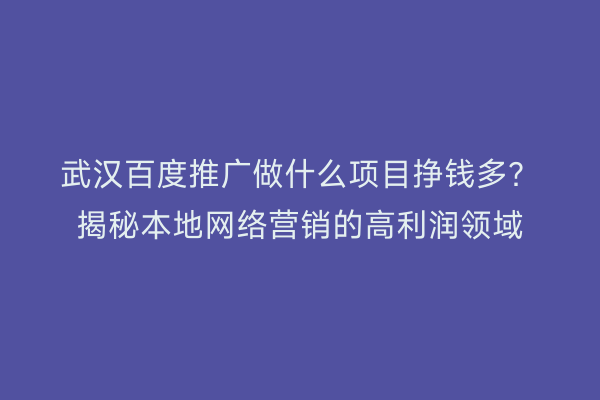 武汉百度推广做什么项目挣钱多？揭秘本地网络营销的高利润领域