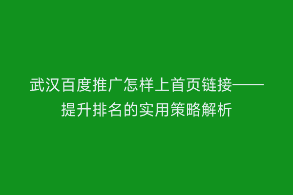 武汉百度推广怎样上首页链接——提升排名的实用策略解析